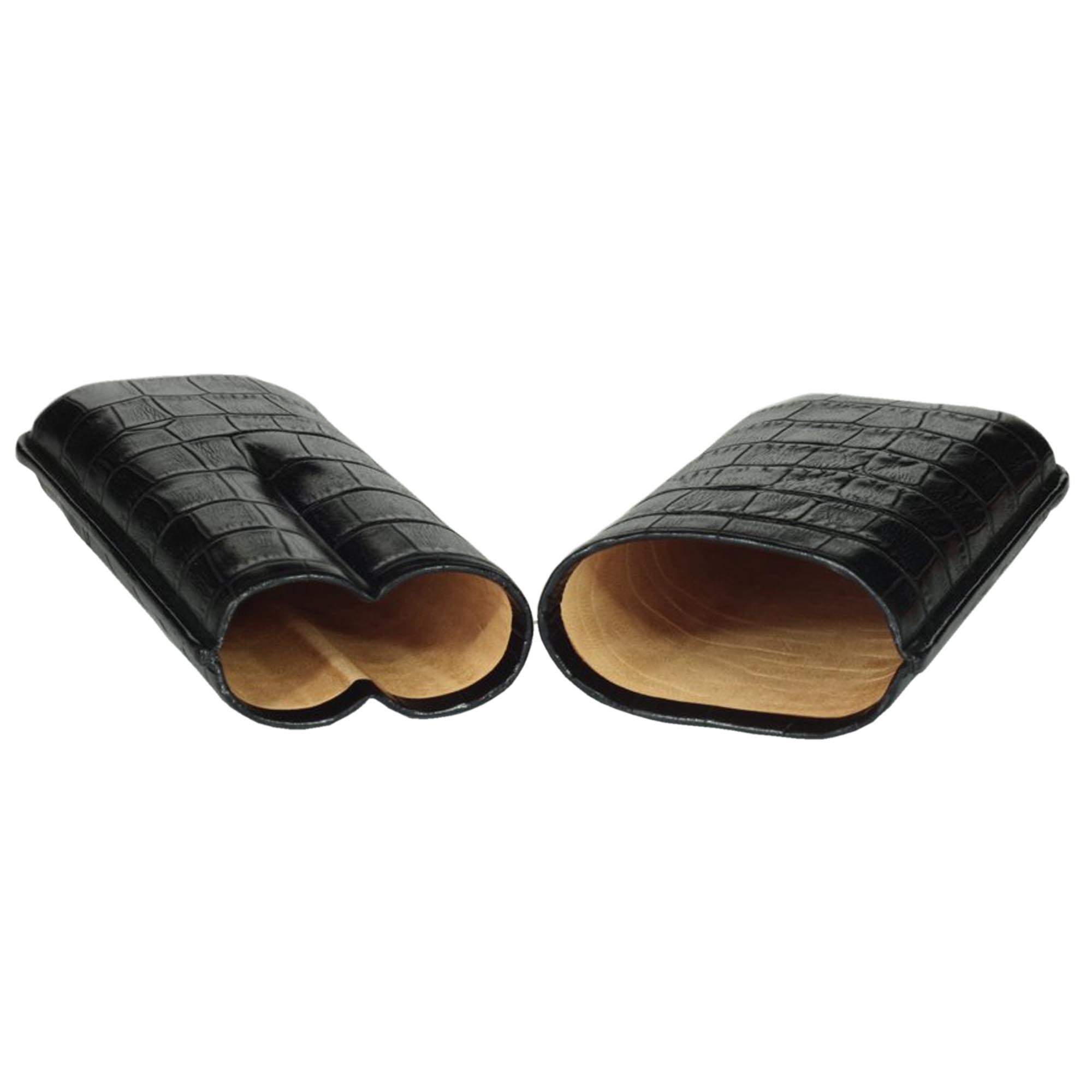 Martin Wess 2 portasigari Robusto in pelle nera Croco 590